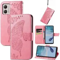 Mobigear Telefoonhoesje geschikt voor Motorola Moto E13 Hoesje | Butterfly Bookcase Portemonnee | Pasjeshouder voor 3 Pasjes | Telefoonhoesje voor Pinpas / OV Kaart / Rijbewijs - Roze