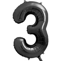 Party Deco CIJFERBALLON 3 ZWART GROOT - Cijfer 3 ballon (86 cm) - - feestartikel - nummerballon - cijferballon