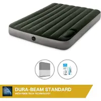 Intex luchtbed - 2 personen - 137 x 191 x 25 cm - Groen - Met ingebouwde voetpomp + spannenlaken antraciet + reparatieset