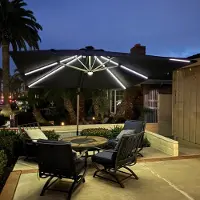 Laura Zweefparasol 300x300 cm met LED Verlichting – 360° Draaibaar, Aluminium Tuinparasol met Zonnepaneel, UV-bestendig & Waterafstotend, Vierkant Grijs –