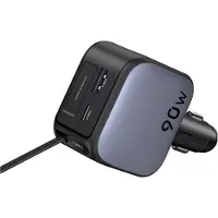 UGREEN Chargeur voiture rétractable USB Type A et USB Type C 90 W Noir et Gris anodisé
