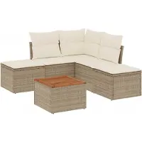 vidaXL 6-delige tuinmeubelset met kussens, beige, polyrotan