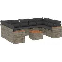 vidaXL 10-delige loungeset voor de tuin met kussens, grijs, polyrotan