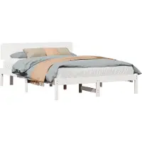 vidaXL Bedframe met hoofdeinde, wit, 140 x 200 cm, massief dennenhout