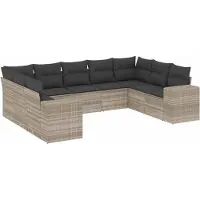 vidaXL 9-delige tuinmeubelset met kussens, lichtgrijs, polyrotan