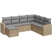 vidaXL 7-delige Loungeset met kussens poly rattan beige