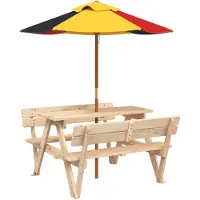 vidaXL Picknicktafel voor 4 kinderen met parasol massief vurenhout