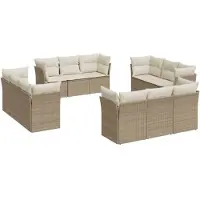vidaXL 12-delige Loungeset met kussens poly rattan beige