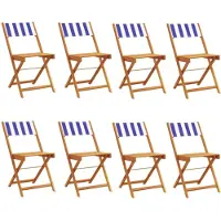 vidaXL Klapstoelen, 8 stuks, blauw-wit, met stoffen zitting en massief houten frame