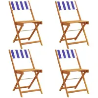 vidaXL Klapstoelen, 4 stuks, blauw-wit, met stoffen zitting en massief houten frame