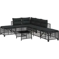 vidaXL 3-delige tuinbankset met kussens, zwart, van polyrotan