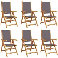 vidaXL 6-delige set verstelbare klapstoelen, antracietkleurige bekleding en massief hout