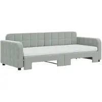 vidaXL Slaapbank onderschuifbed matrassen 80x200 cm fluweel lichtgrijs