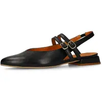 Manfield - Dames - Zwarte leren slingbacks - Maat 42