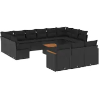 vidaXL 14-delige Loungeset met kussens poly rattan zwart
