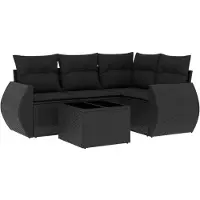 vidaXL 5-delige tuinmeubelset met kussens, zwart, polyrotan