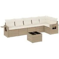 vidaXL 7-delige tuinmeubelset met kussens, beige, van polyrotan