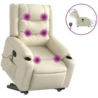 vidaXL Sta-op-massagestoel elektrisch kunstleer crèmekleurig