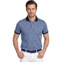 Baileys Donkerblauw poloshirt beige vierkant print grafisch