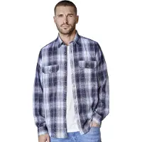 Casa Moda Overshirt donkerblauw geruit knopen met klepzak