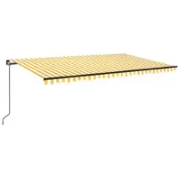 vidaXL Markies, handmatig uitrolbaar, met LED-verlichting, 500x300 cm, geel & wit