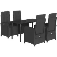 vidaXL 5-delige tuinset met kussens, zwart, van polyrotan