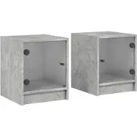 vidaXL Nachtkastjes met glazen deuren 2 st 35x37x42 cm betongrijs