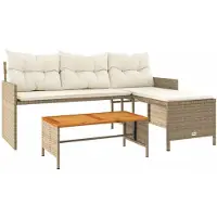 vidaXL Tuinset in L-vorm met tafel en kussens, beige, van polyrotan