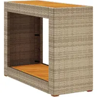 vidaXL Tuinbijzettafel met houten blad 100x40x75 cm poly rattan beige