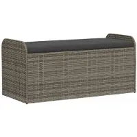 vidaXL Zitbank met opbergruimte en kussen, grijs, 115x51x52 cm, polyrotan