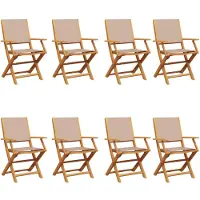 vidaXL Klapstoelen, set van 8, taupekleurige stof en massief hout