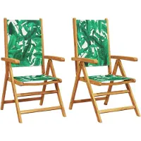 vidaXL Klapstoelen, 2 stuks, bladmotief, massief acaciahout en stof