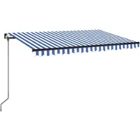 vidaXL Luifel handmatig uittrekbaar met LED 400x350 cm blauw en wit