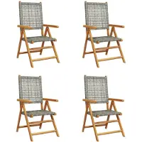vidaXL 4-delige set verstelbare klapstoelen, grijs polyrotan en massief hout