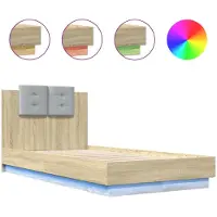 vidaXL Bedframe met hoofdbord en LED sonoma eikenkleurig 75x190 cm
