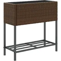 vidaXL Plantenbak met schap poly rattan bruin