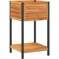 vidaXL Plantenbak met schap 45x45x80 cm massief acaciahout en staal