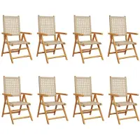 vidaXL 8-delige set verstelbare klapstoelen, beige, gemaakt van polyrotan en massief hout