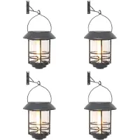 vidaXL Zonnepanelen voor buitenwandverlichting, 4 stuks, warmwit licht, flikkerend effect