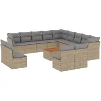 vidaXL 14-delige tuinmeubelset met sofa en kussens, beige, van polyrotan