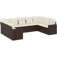 vidaXL 9-delige Loungeset met kussens poly rattan bruin