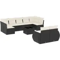 vidaXL 10-delige Loungeset met kussens poly rattan zwart