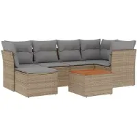 vidaXL 7-delige tuinmeubelset met kussens, beige, van polyrotan