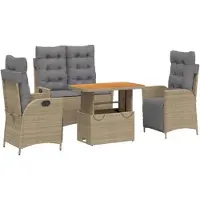 vidaXL 4-delige tuinset met kussens, beige, polyrotan