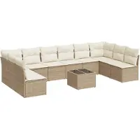 vidaXL 11-delige Tuinset met kussens poly rattan beige