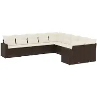vidaXL 10-delige Loungeset met kussens poly rattan bruin