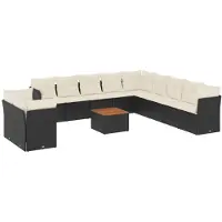 vidaXL 12-delige loungeset voor de tuin met kussens, zwart, polyrotan