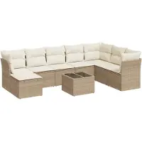 vidaXL 9-delige Loungeset met kussens poly rattan beige