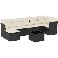 vidaXL 8-delige tuinmeubelset met kussens, zwart, polyrotan