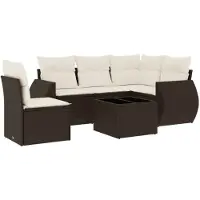 vidaXL 6-delige Loungeset met kussens poly rattan bruin